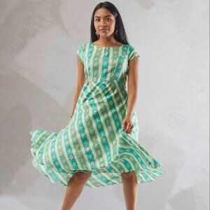 Floral Rayon Knee-Length Dress in Blue and Green | Muvvas Boutique